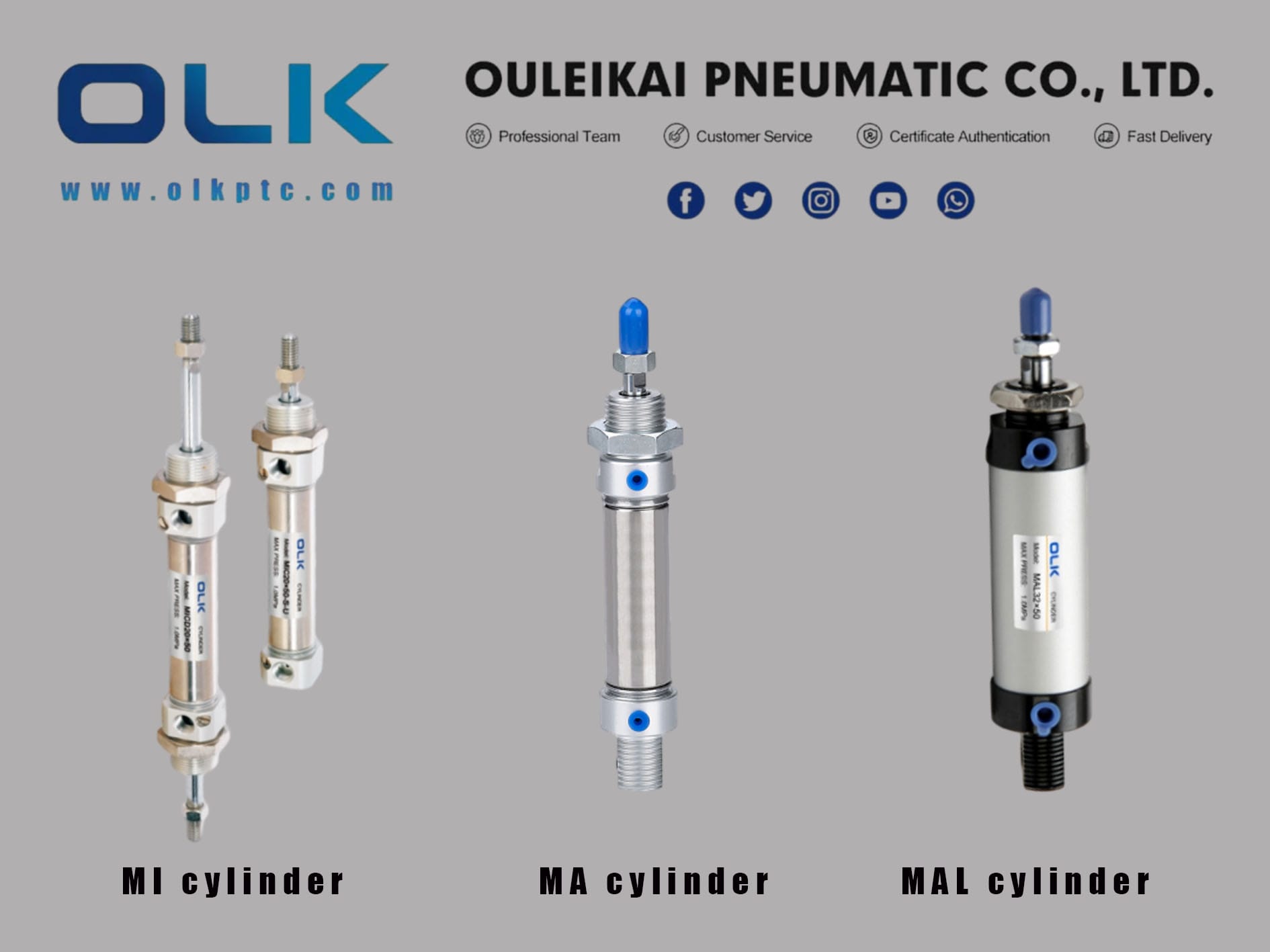 What is the difference between MINI cylinder models MA,MI and MAL suitable for industrial automation?